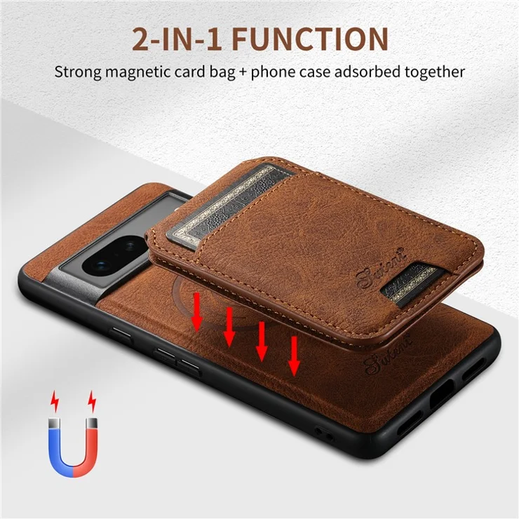 SUTENI H16 For Google Pixel 8 Case Compatible with MagSafe Detachable Card Holder Cover - Khaki