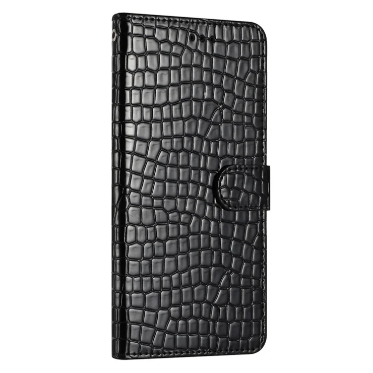 Flip Cover for Motorola Moto G54 5G Crocodile Texture Leather Cell Phone Cases with Strap - Black