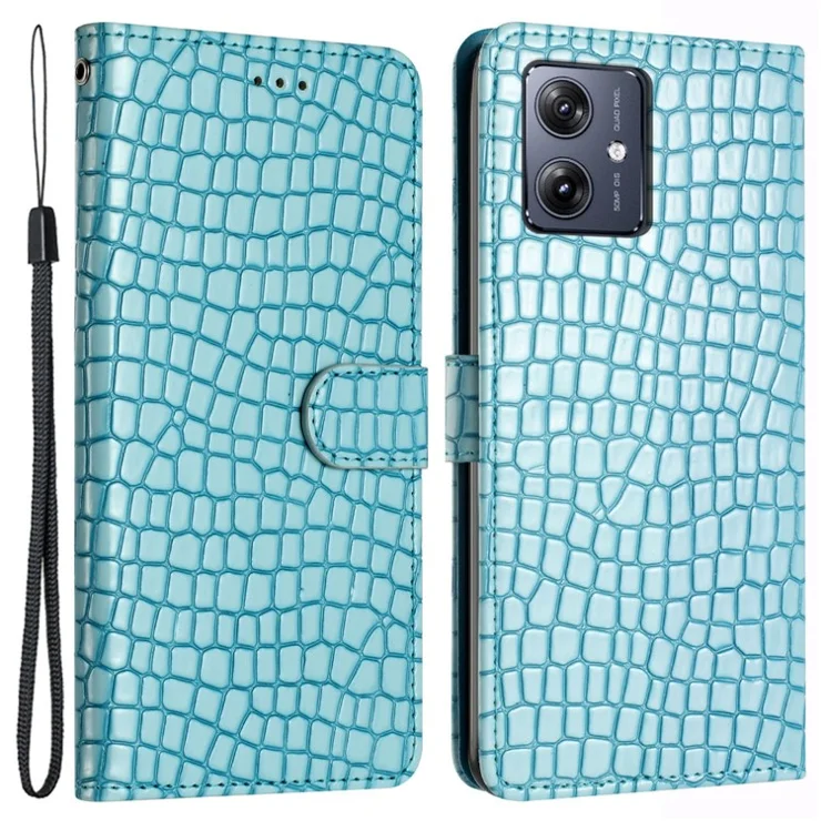 Phone Stand Shell for Motorola Moto G14 4G Case PU Leather Wallet Phone Cover with Strap - Sky Blue