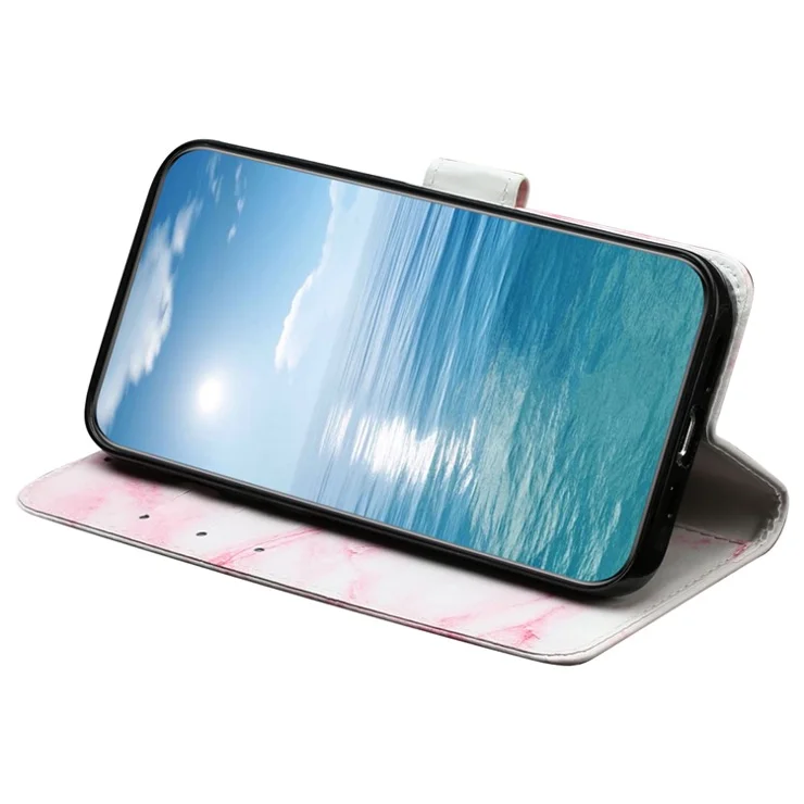 For Xiaomi Redmi 13C 4G / 13C 5G / 13R 5G / Poco C65 4G / Poco M6 5G Case PU Leather Magnetic Closure Pattern Phone Cover - Pink Marble