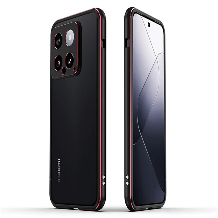 For Xiaomi 14 Pro Bumper Case Heat Dissipation Metal Phone Frame Cover with Camera Lens Protector - Black+Red