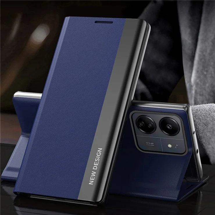 For Xiaomi Redmi 13C 4G / Poco C65 4G Stand Case Electroplating Phone Leather Cover - Sapphire