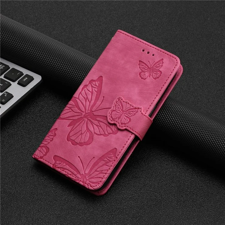 For Motorola Moto G14 4G Wallet Flip Case PU Leather Imprinted Butterfly Phone Cover - Rose