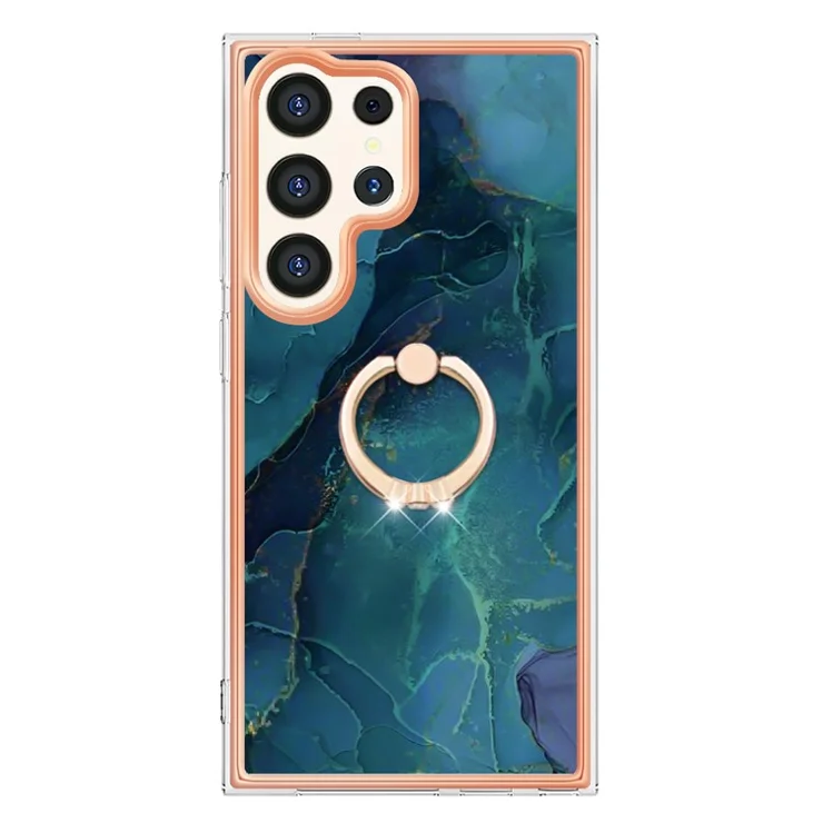YB IMD Series-17 Style-E For Samsung Galaxy S24 Ultra Electroplating Cover Ring Kickstand Phone Case - Green