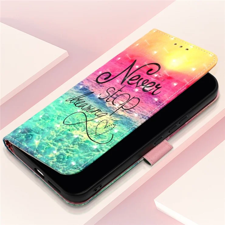 For Samsung Galaxy S24+ Leather Case 3D Pattern Printing Wallet Stand Mobile Cover with Strap - Never Stop Dreaming