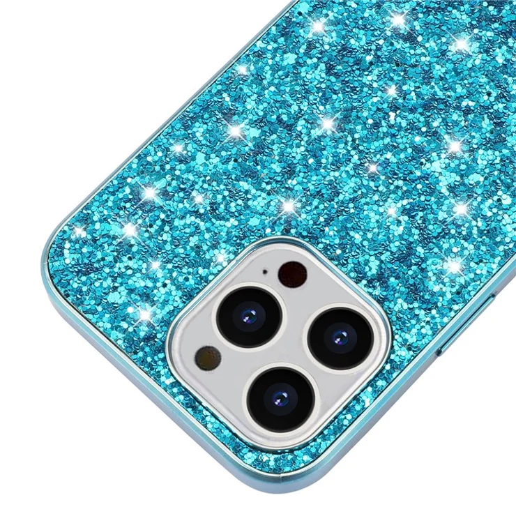 For iPhone 14 Pro Case Glitter Sequins Electroplating TPU Frame PC Back Cover - Red