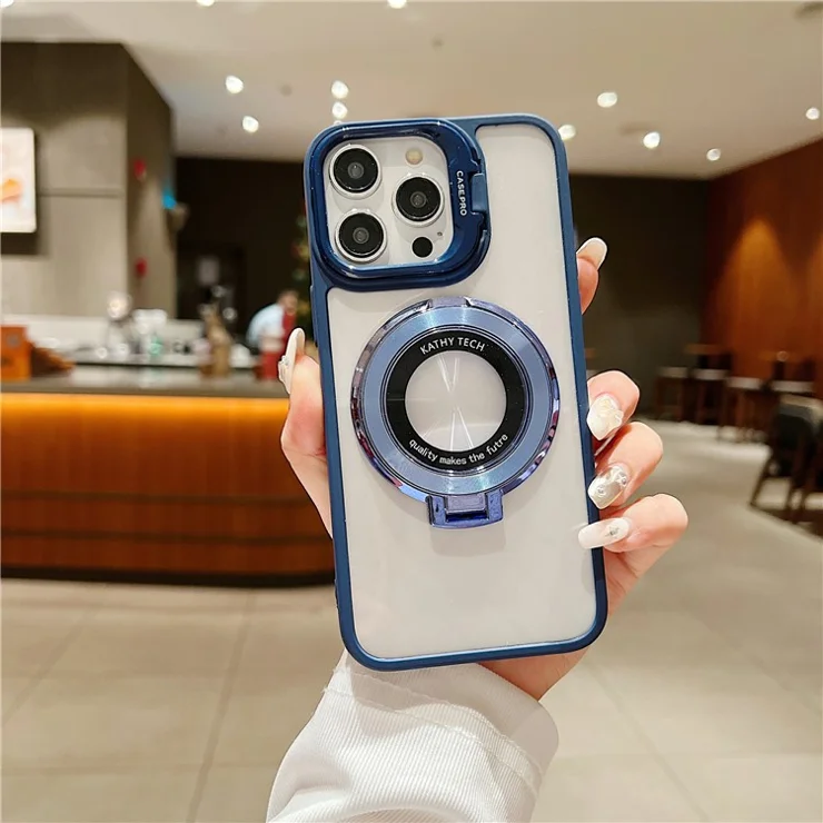PC+TPU Shockproof Cover for iPhone 15 Pro Case Compatible with MagSafe Kickstand Phone Cover - Blue