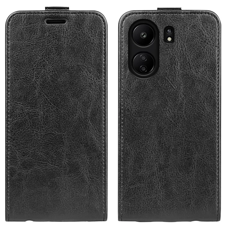 Vertical Flip Case for Xiaomi Redmi 13C 4G / Poco C65 4G Shell Crazy Horse Texture Leather Phone Cover - Black