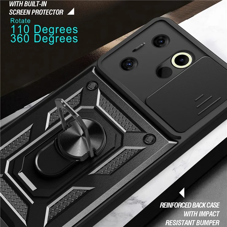 For TECNO Camon 20 Premier 5G Case Slide Lens Protection Kickstand Phone Cover - Blue