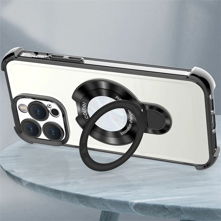 For iPhone 15 Pro Max Magnetic Case Ring Holder Kickstand Phone Cover - Electroplated Black