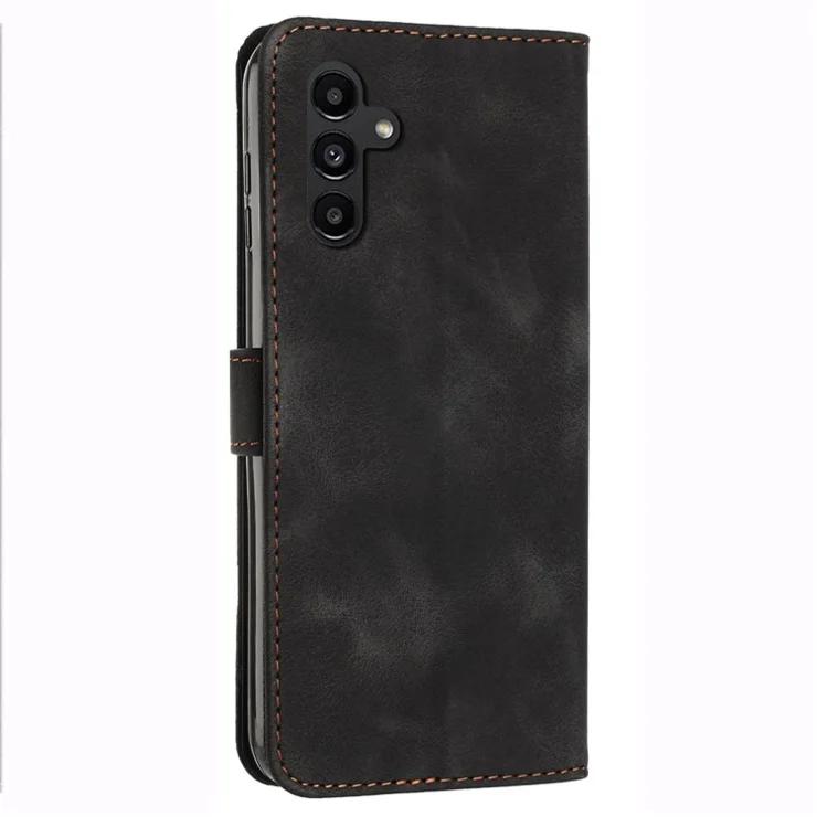 For Samsung Galaxy A25 5G (Global) (161.0 x 76.5 x 8.3mm) Magnetic Case PU Leather Triangle Imprinted Wallet Smartphone Cover - Black