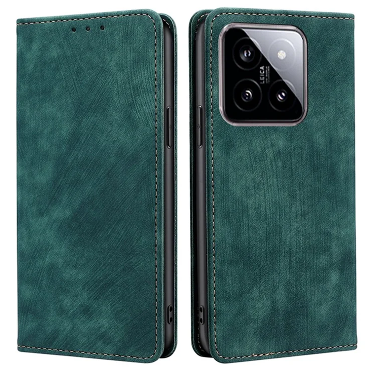 For Xiaomi 14 Case RFID Blocking Wallet Leather Phone Cover Anti-Scratch Phone Shell - Green