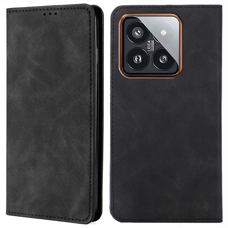 For Xiaomi 14 Pro Case Skin-Touch Feeling PU Leather Stand Card Slots Phone Cover - Black