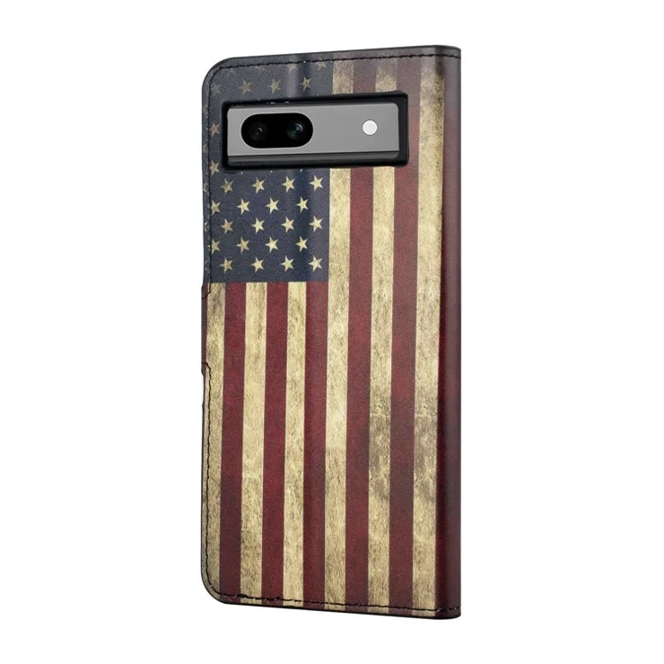 For Google Pixel 8a PU Leather Case Pattern Flip Stand Phone Cover - The American Flag
