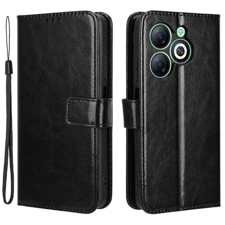 For Infinix Smart 8 4G X6525 / Smart 8 HD 4G Phone Case PU Leather Crazy Horse Texture Wallet Cover - Black