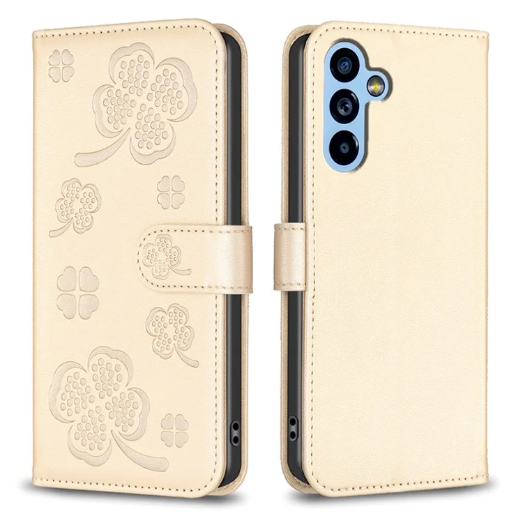 For Samsung Galaxy A54 5G PU Leather Case Clover Imprinted Stand Shockproof Phone Cover - Gold