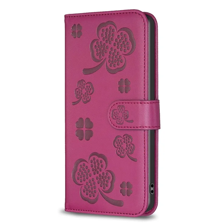For Oppo A78 5G Leather Case Stand Function Clover Pattern Wallet Phone Cover - Rose