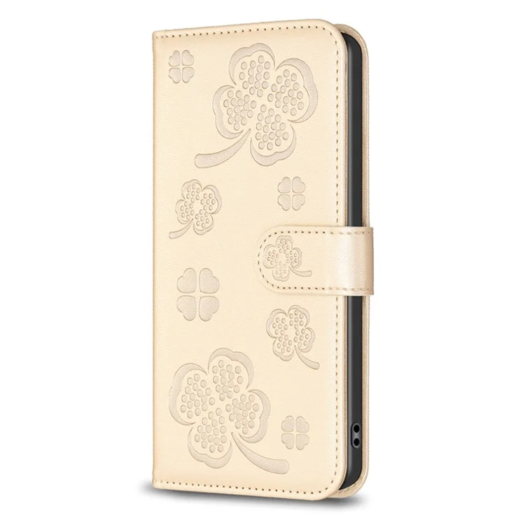 For Motorola Edge 40 Neo 5G Clover Pattern Leather Case Magnetic Clasp Stand Flip Phone Cover - Gold