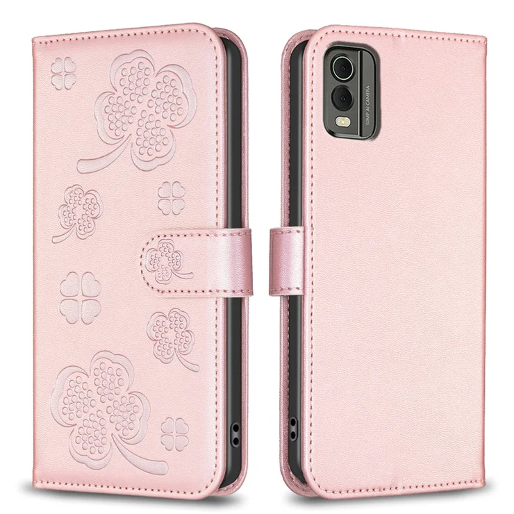 For Nokia C32 Flip Stand PU Leather Case Imprinted Clover Magnetic Clasp Phone Case - Pink For Nokia C32 Flip Stand PU Leather Case Imprinted Clover Magnetic Clasp Phone Case - Pink