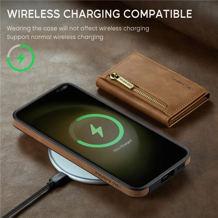 DG.MING M5 Series For Samsung Galaxy S22 5G Case Detachable Wallet Kickstand Phone Cover - Brown
