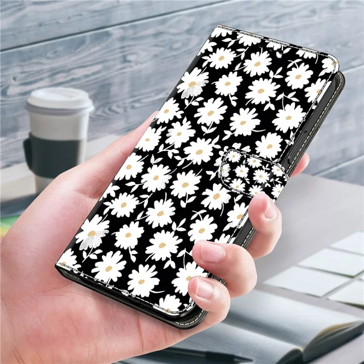 For Samsung Galaxy S24 Cell Phone Case Leather 3D Pattern Card Slot Protective Cover - Floral