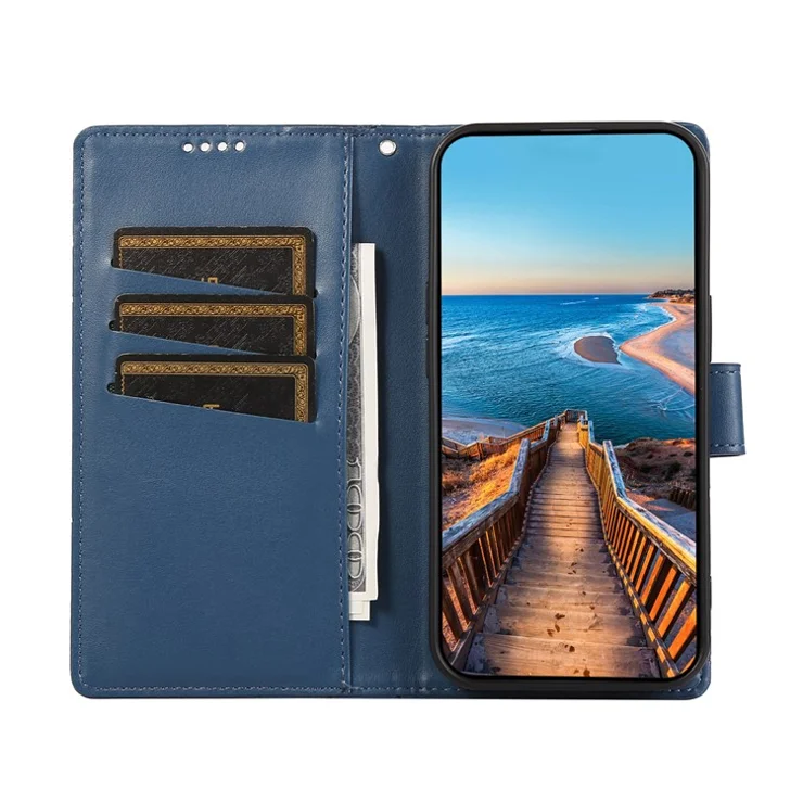 DF-06 For Oppo A79 5G / A2 5G Case Imprinted Lines Shockproof Leather Phone Guard Cover - Blue