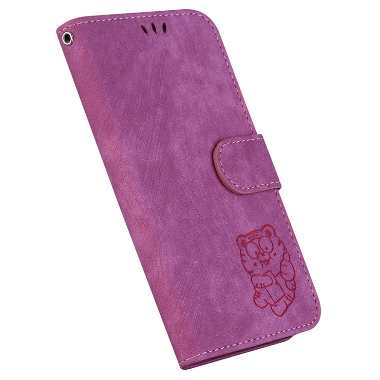 For Motorola Edge 40 Neo 5G Cell Phone Case Lovely Tiger Imprinted PU Leather Flip Cover - Rose