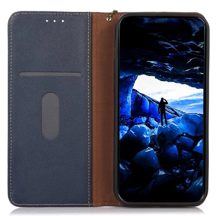 KHAZNEH For Honor 100 Pro 5G Case Genuine Cow Leather Nappa Texture Cover with Magnetic Closure - Blue