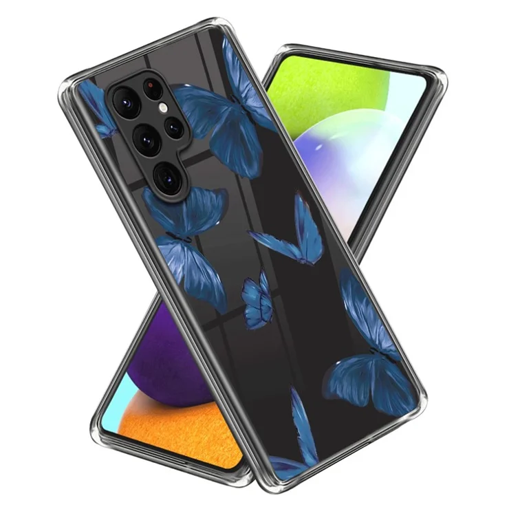 For Samsung Galaxy S24 Ultra Case Anti-scratch TPU Back Cover with Pattern Printing - Blue Butterflies