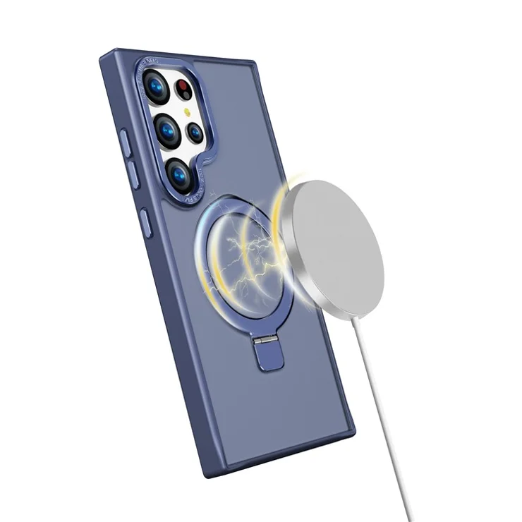 For Samsung Galaxy S24 Ultra Kickstand Case Compatible with MagSafe Shockproof TPU+PC Phone Case - Blue