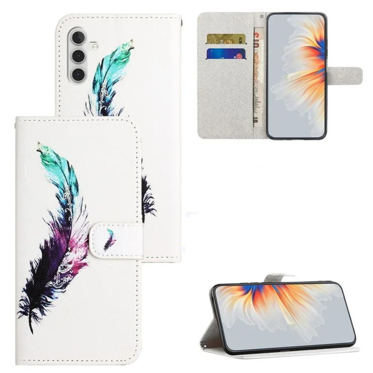 For Samsung Galaxy A35 5G Phone Case 3D Pattern PU Leather Wallet Flip Cover - Feather