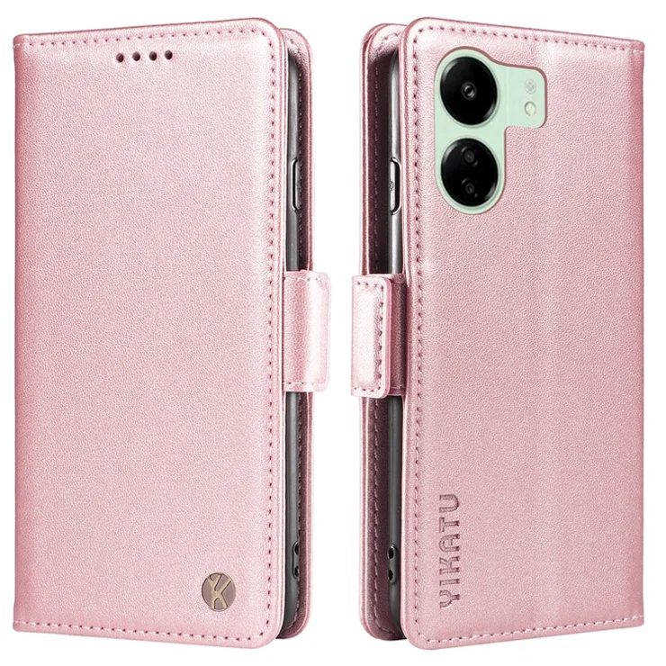 YIKATU YK-003 For Xiaomi Redmi 13C 4G / 13C 5G / 13R 5G / Poco M6 5G / Poco C65 4G Case PU Leather Stand Phone Cover - Rose Gold