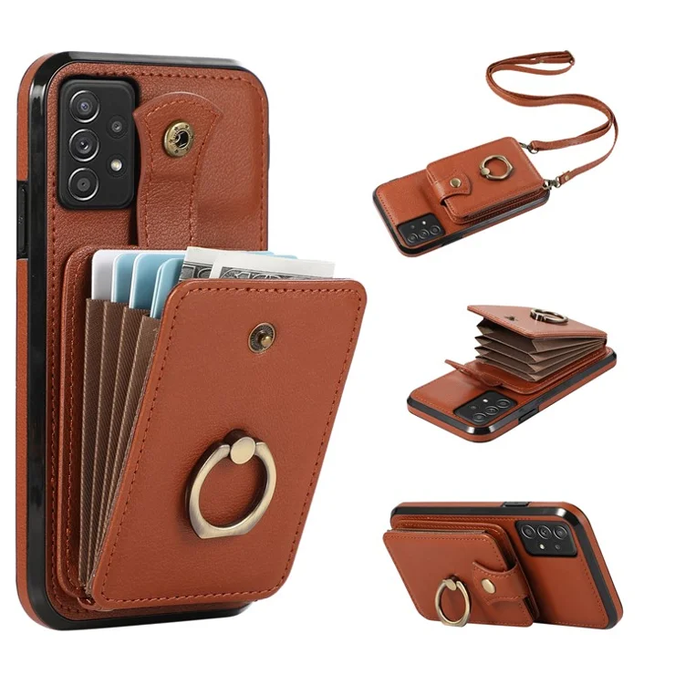 For Samsung Galaxy A52 4G / A52s 5G / A52 5G Case Card Holder PU Leather Phone Cover with Kickstand - Brown
