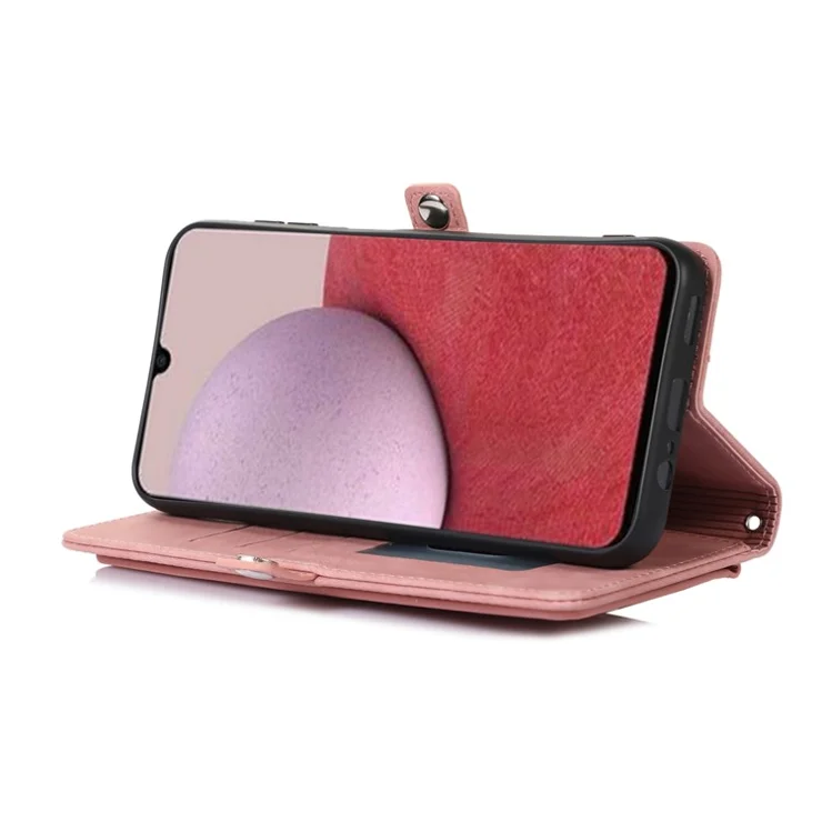For Samsung Galaxy A14 4G / A14 5G Case Magnetic PU Leather Phone Cover with 9 Card Slots - Rose Gold