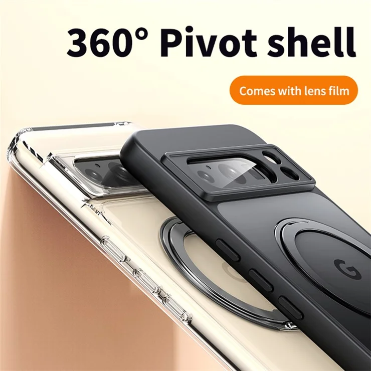 For Google Pixel 8 Pro Case Compatible with MagSafe Ring Kickstand TPU+Acrylic Back Cover - Transparent
