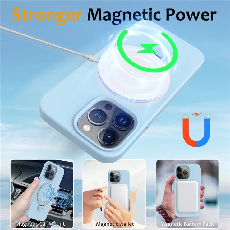 For iPhone 15 Pro Magnetic Case Ring Kickstand Anti-drop Phone Cover - Sky Blue