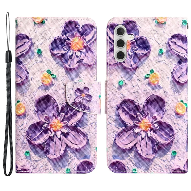 For Samsung Galaxy A15 5G Case Leather Wallet Cover with Pattern Printing - Purple Flower