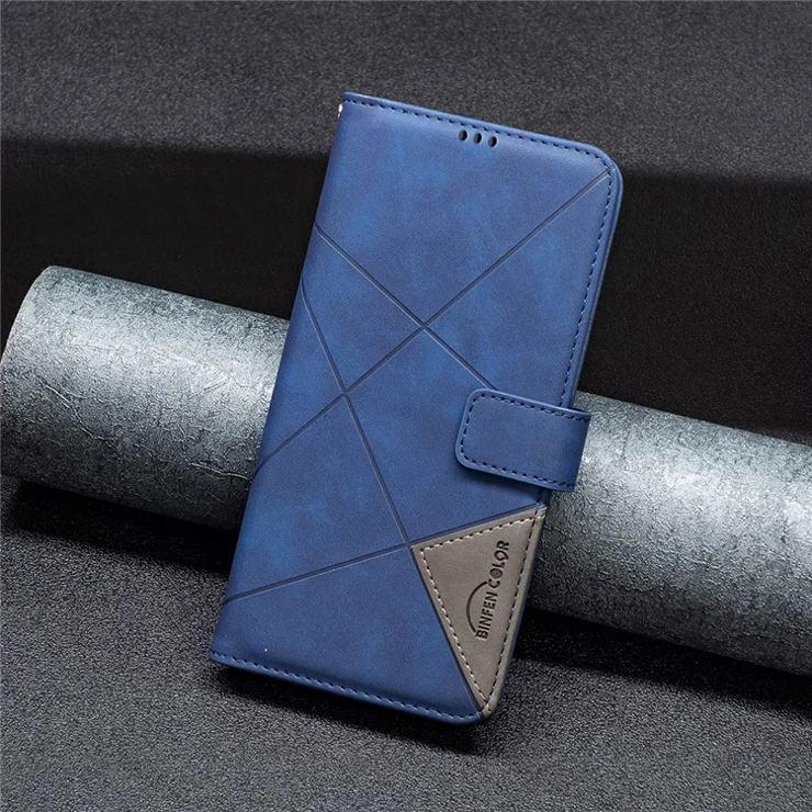 BINFEN COLOR For TECNO Spark 20C Phone Cases Wallet Stand Geometry Imprinted Leather Cover - Blue