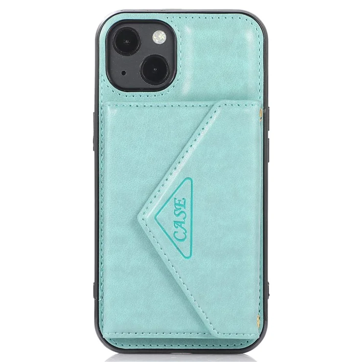 For iPhone 14 Cell Phone Case Triangle Lid Card Bag Leather+TPU Protective Crossbody Cover - Green