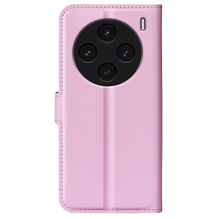 For vivo X100 5G Cell Phone Case Litchi Texture Shockproof Leather Stand Cover - Pink