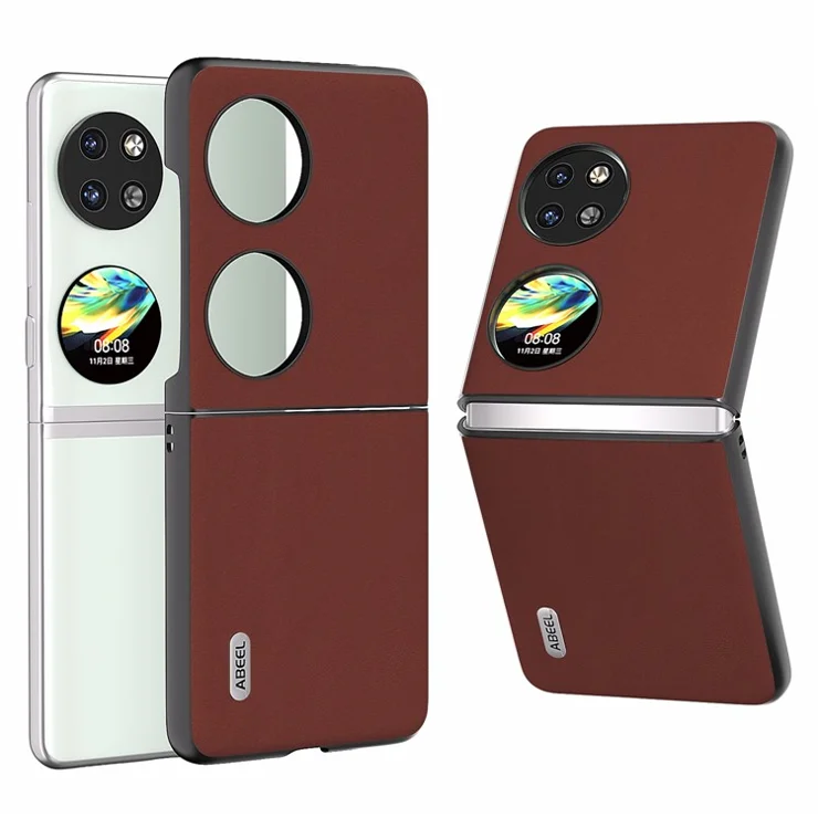ABEEL For Huawei Pocket 2 Phone Case Genuine Cow Leather Soft Silky Feeling Cover - Coffee