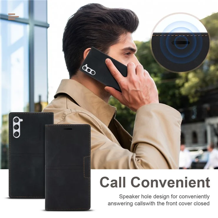For Samsung Galaxy S24 Leather Case Anti-drop Wallet Phone Cover - Black