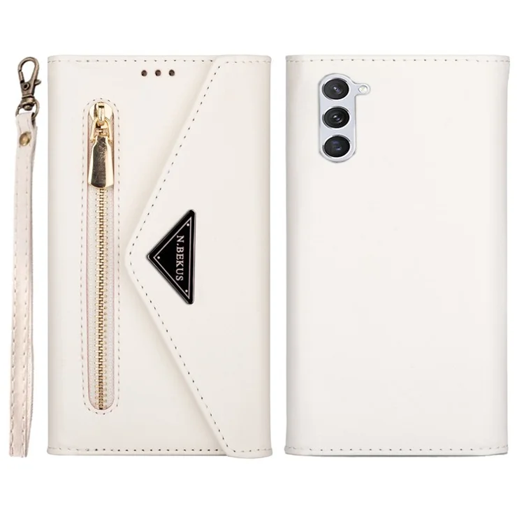 N.BEKUS For Samsung Galaxy S24+ Cover Skin-touch Cell Phone Cases with Short + Long Strap - White
