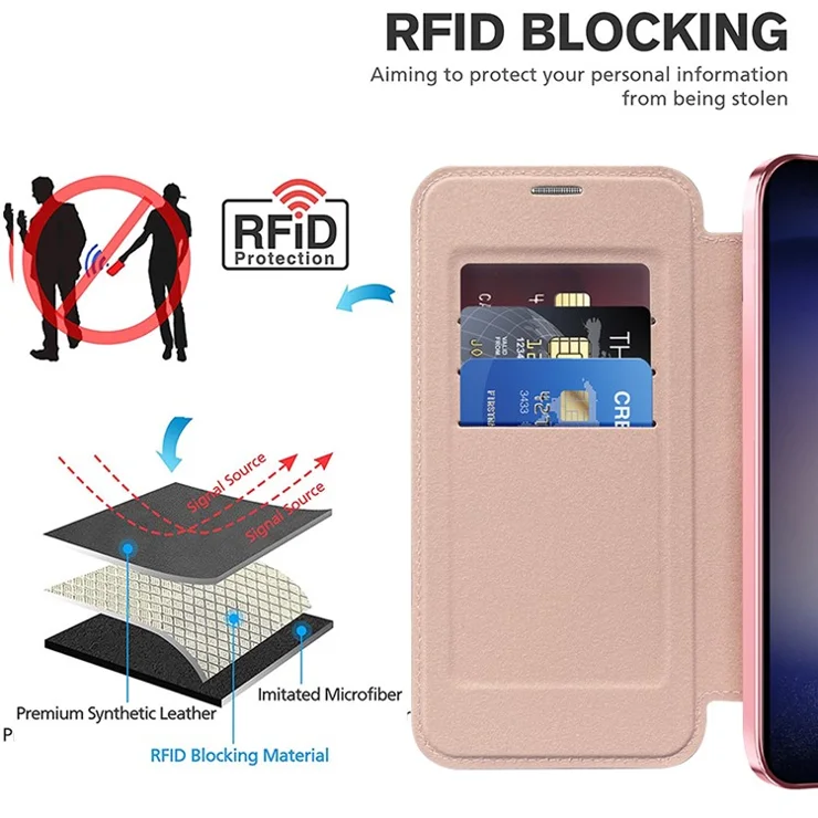 For Samsung Galaxy S24+ Case Card Holder Shockproof Phone Cover Compatible with MagSafe - Pink
