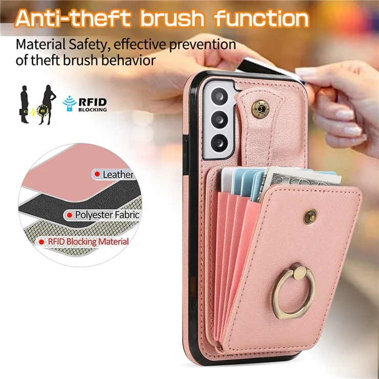 For Samsung Galaxy S21 4G / 5G Case Kickstand TPU+PU Leather Slim-Fit Mobile Phone Cover - Rose Gold