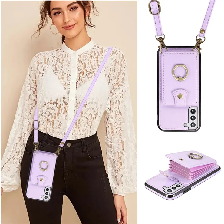 For Samsung Galaxy S21+ 5G Case TPU+PU Leather RFID Blocking Card Holder Phone Cover - Purple