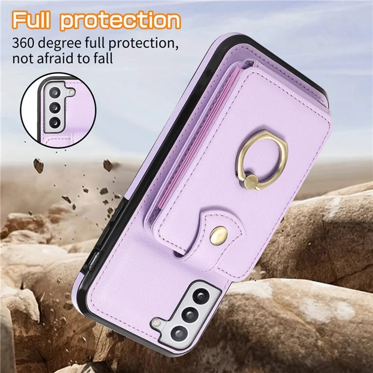 For Samsung Galaxy S21+ 5G Case TPU+PU Leather RFID Blocking Card Holder Phone Cover - Purple