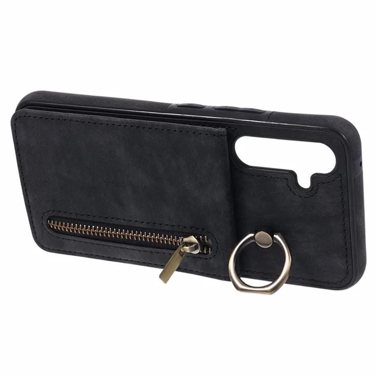 For Samsung Galaxy S24 Case Wallet Retro PU+TPU Kickstand Anti-drop Phone Cover - Black