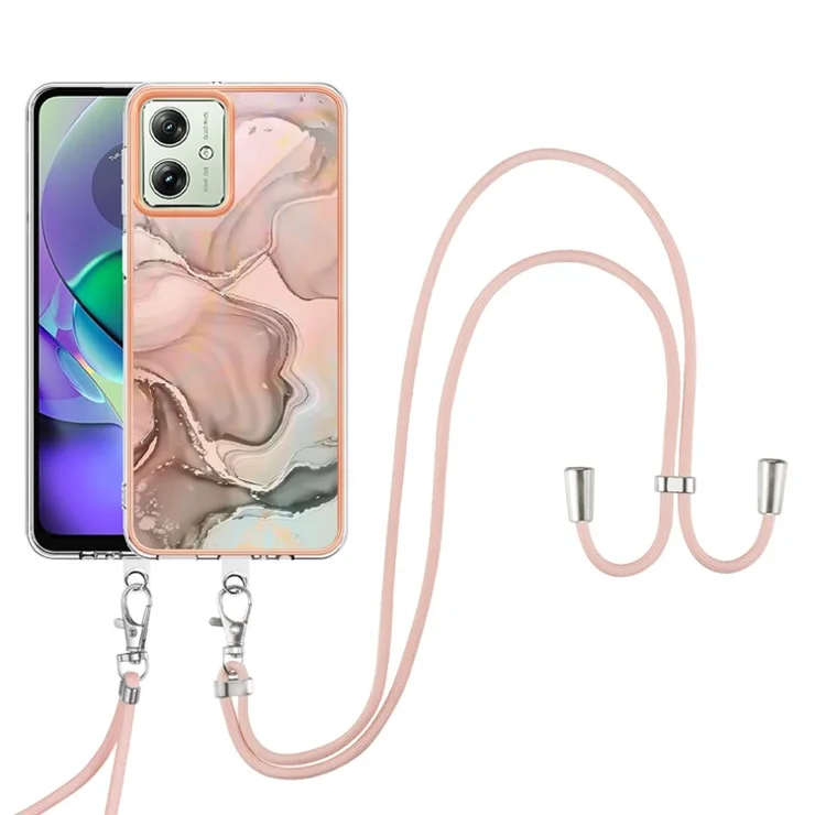 YB IMD Series-18 Style E for Motorola Moto G54 5G Marble Pattern Case 2.0mm Electroplating Phone Cover - Pink