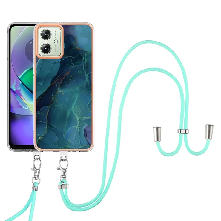 YB IMD Series-18 Style E for Motorola Moto G54 5G Marble Pattern Case 2.0mm Electroplating Phone Cover - Green